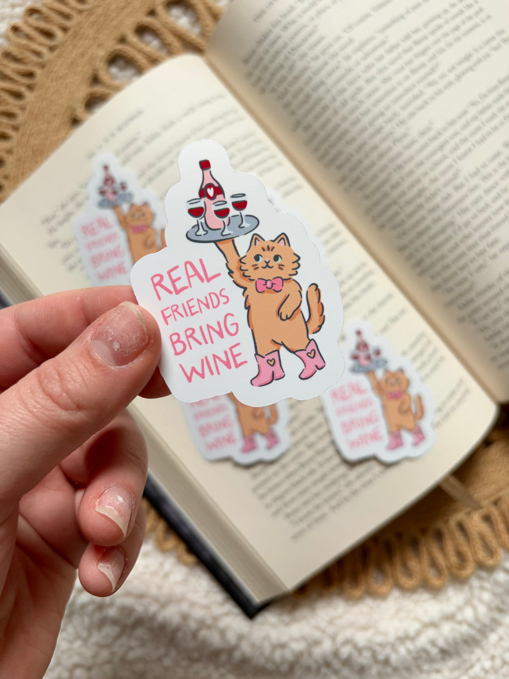 real friends bring wine sticker