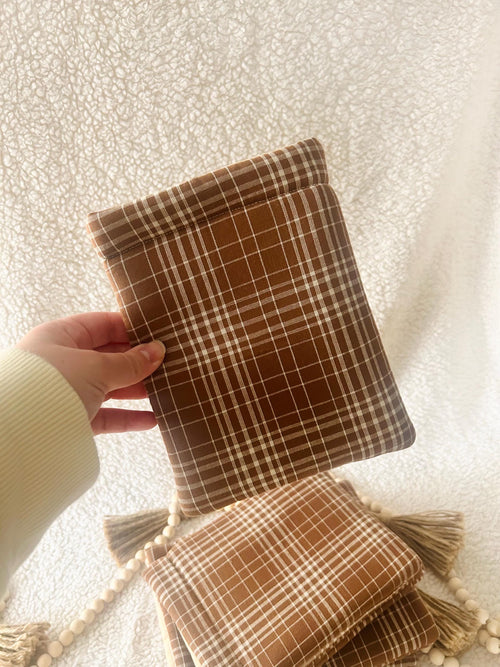 brown plaid book & kindle  sleeve