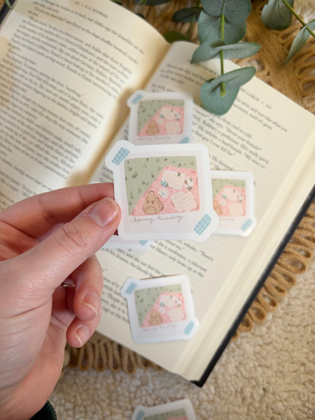 spring reading polaroid sticker