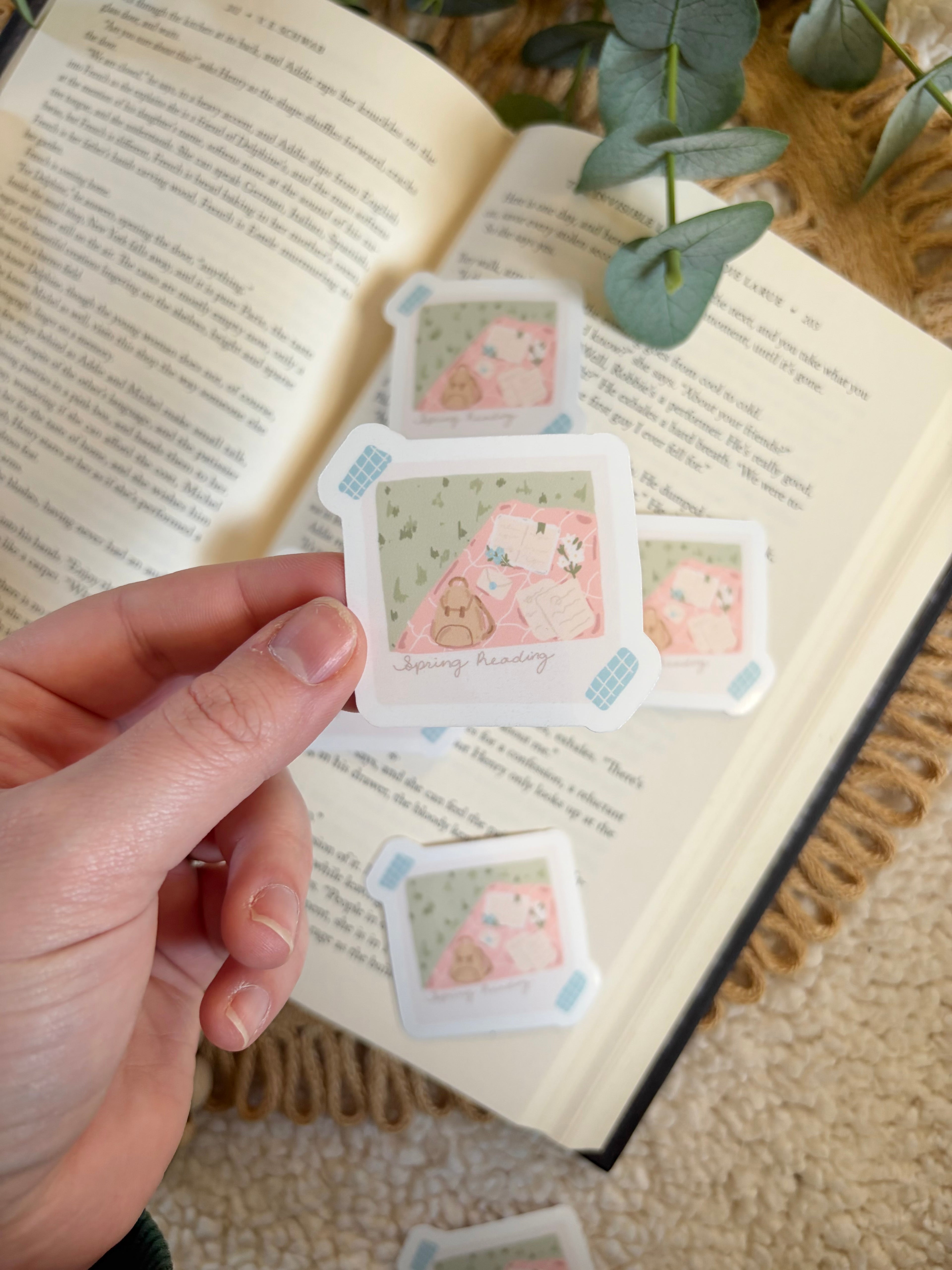 spring reading polaroid sticker