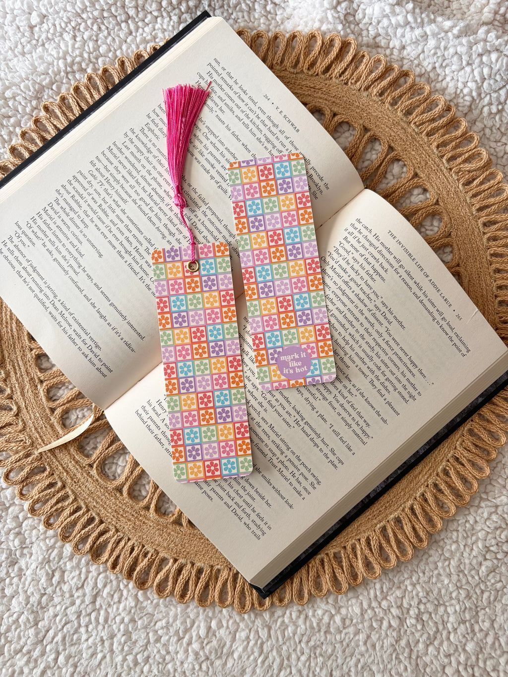 rainbow flower squares bookmark