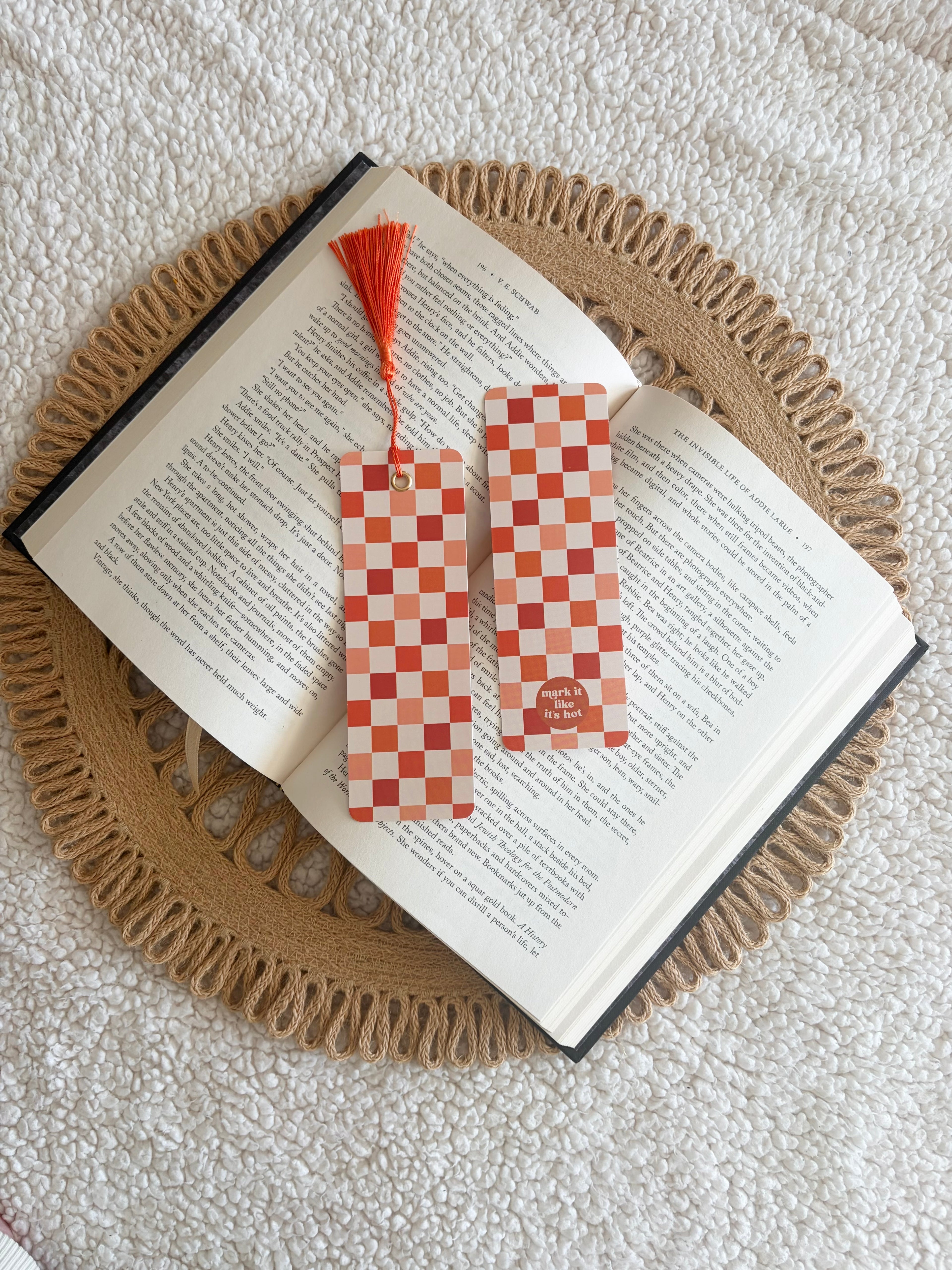 orange checkered bookmark