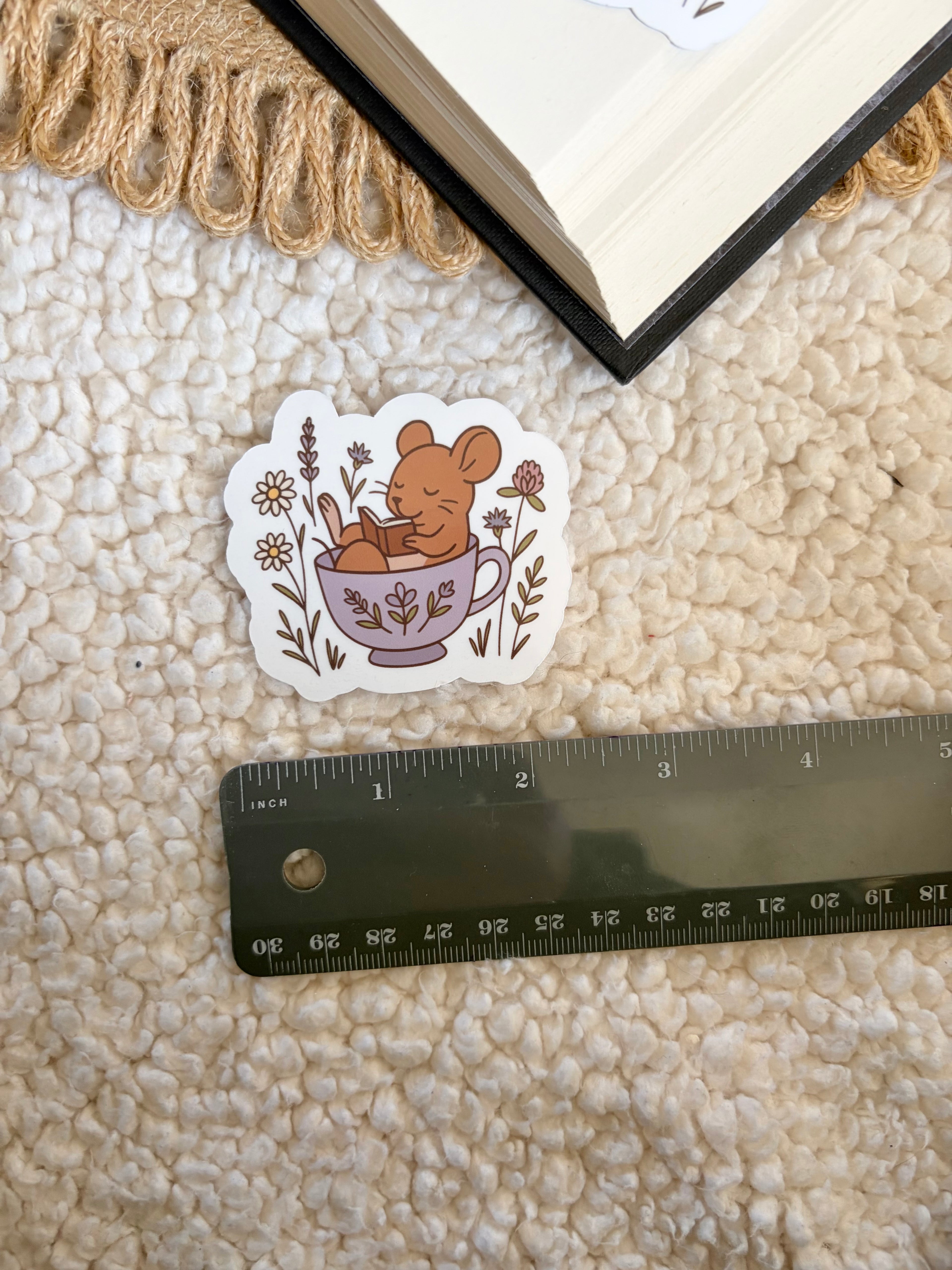mouse reading sticker