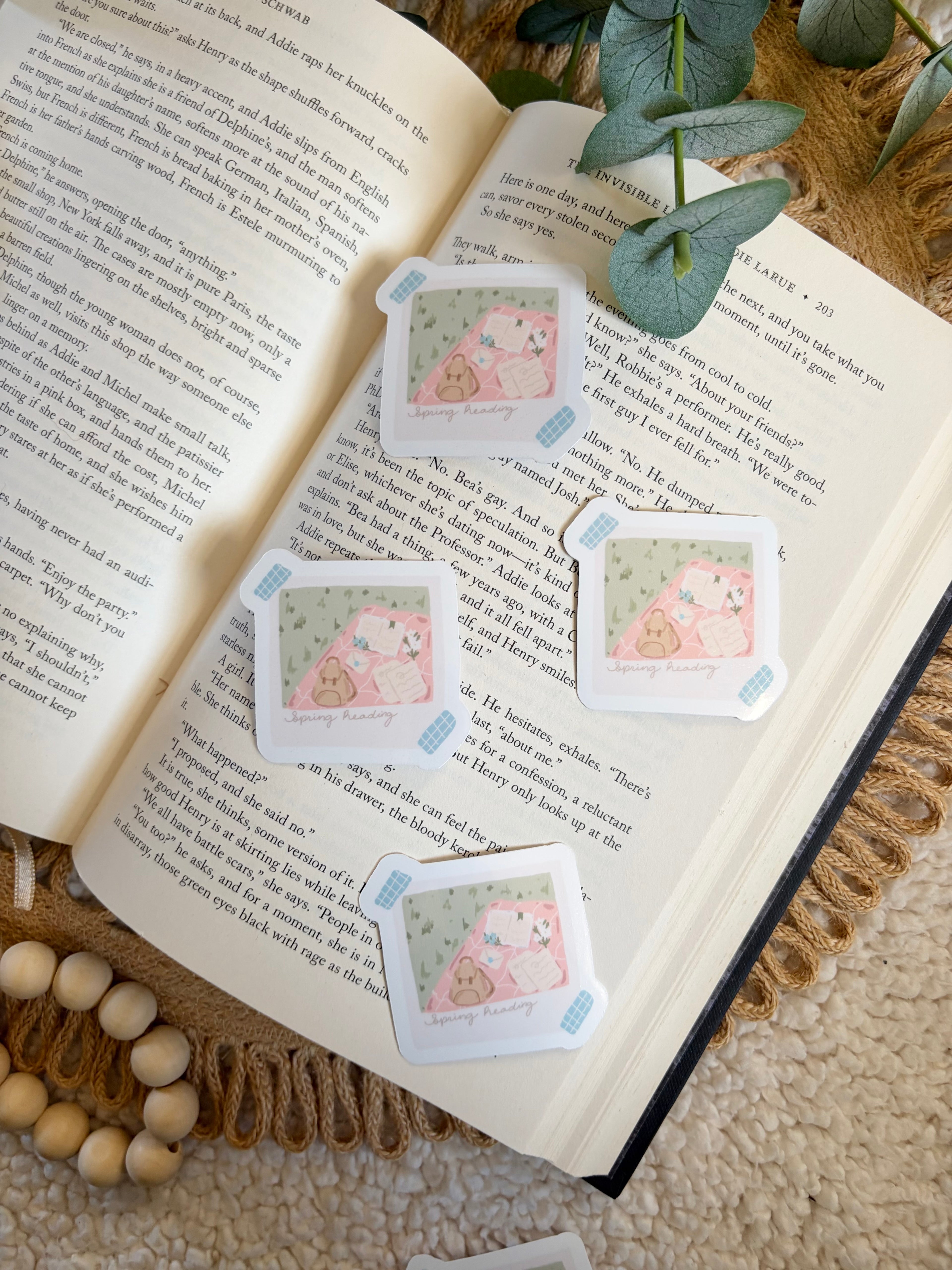 spring reading polaroid sticker