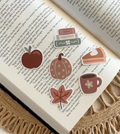 6 mini fall stickers pack: pie, books, apple, mug, coffee