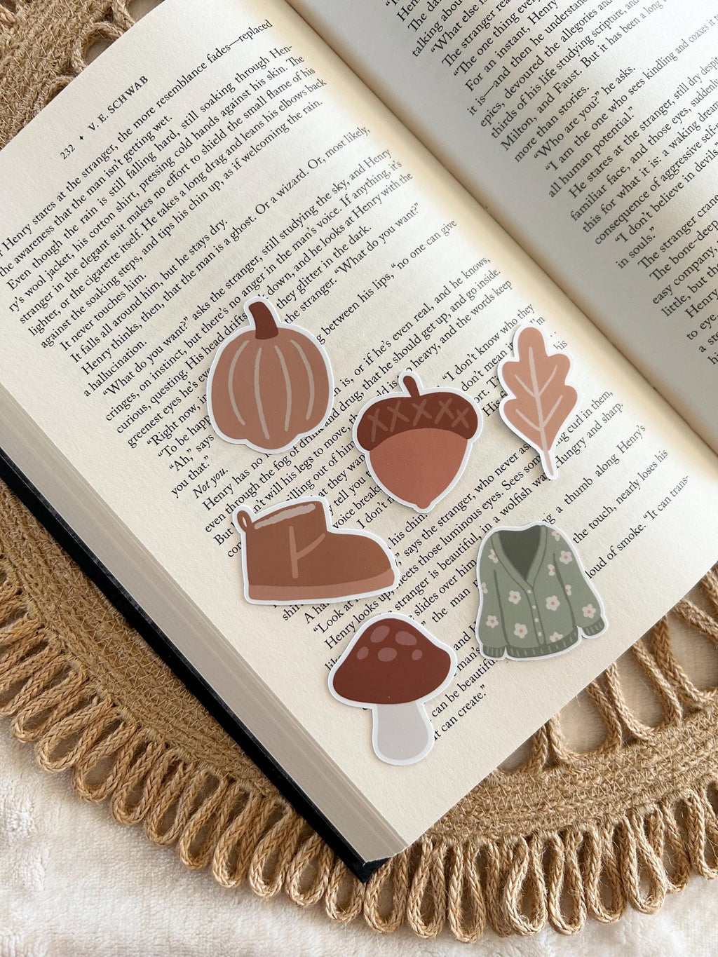 6 mini fall stickers pack: uggs, sweater, leaves, mushroom, pumpkin, leaves
