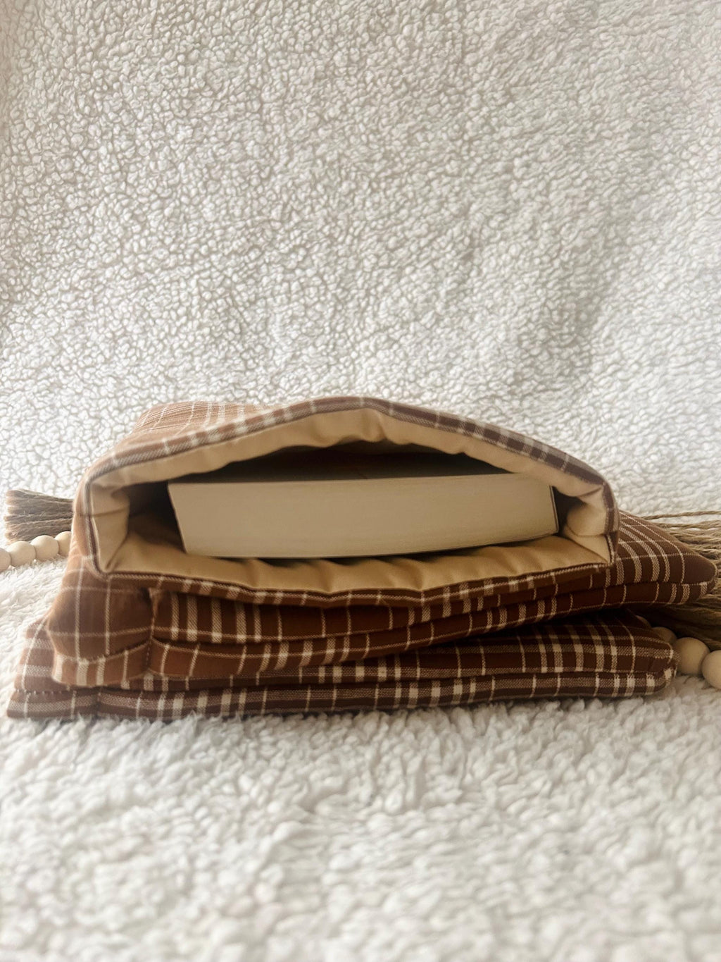 brown plaid book & kindle  sleeve
