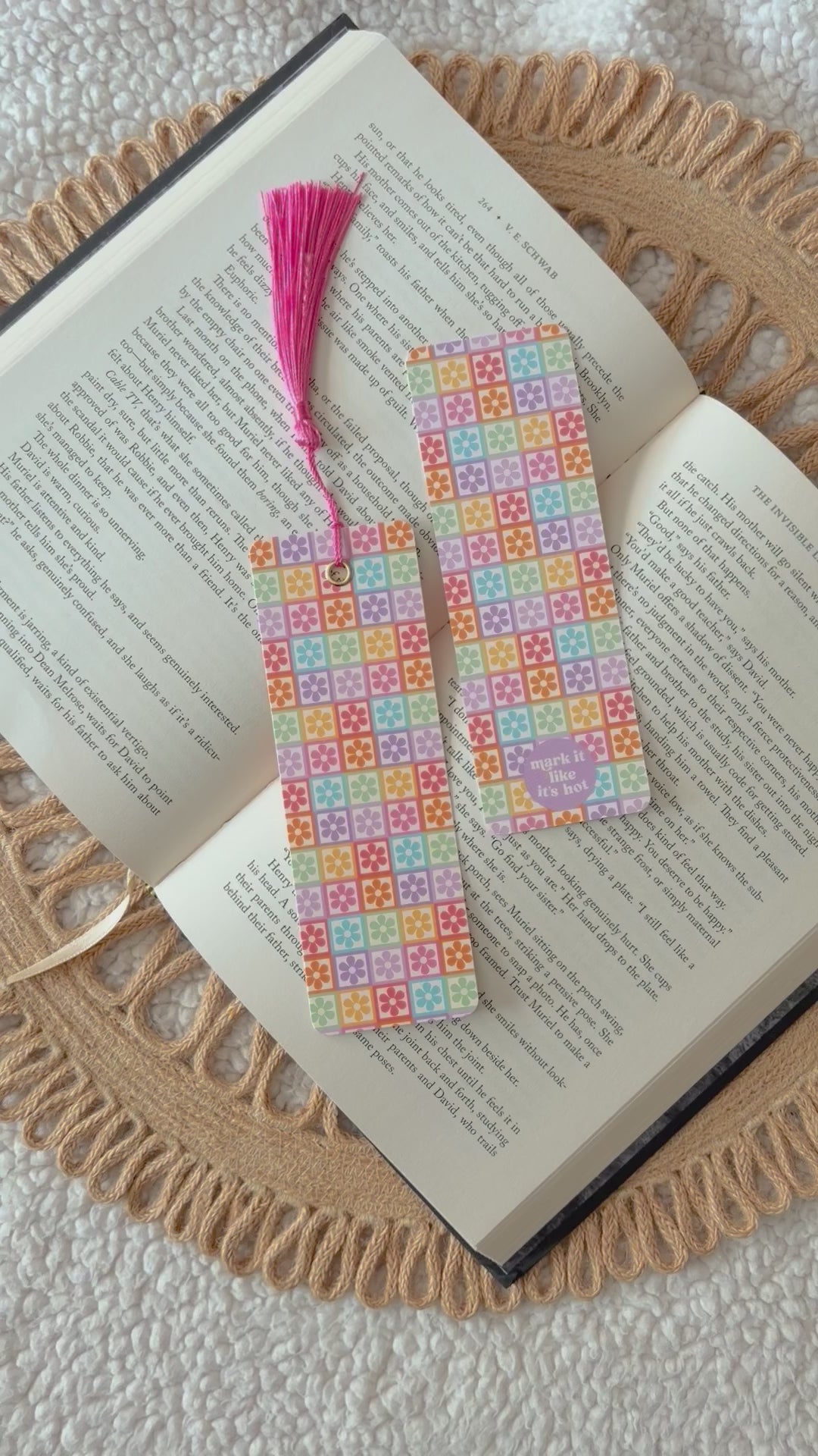 rainbow flower squares bookmark