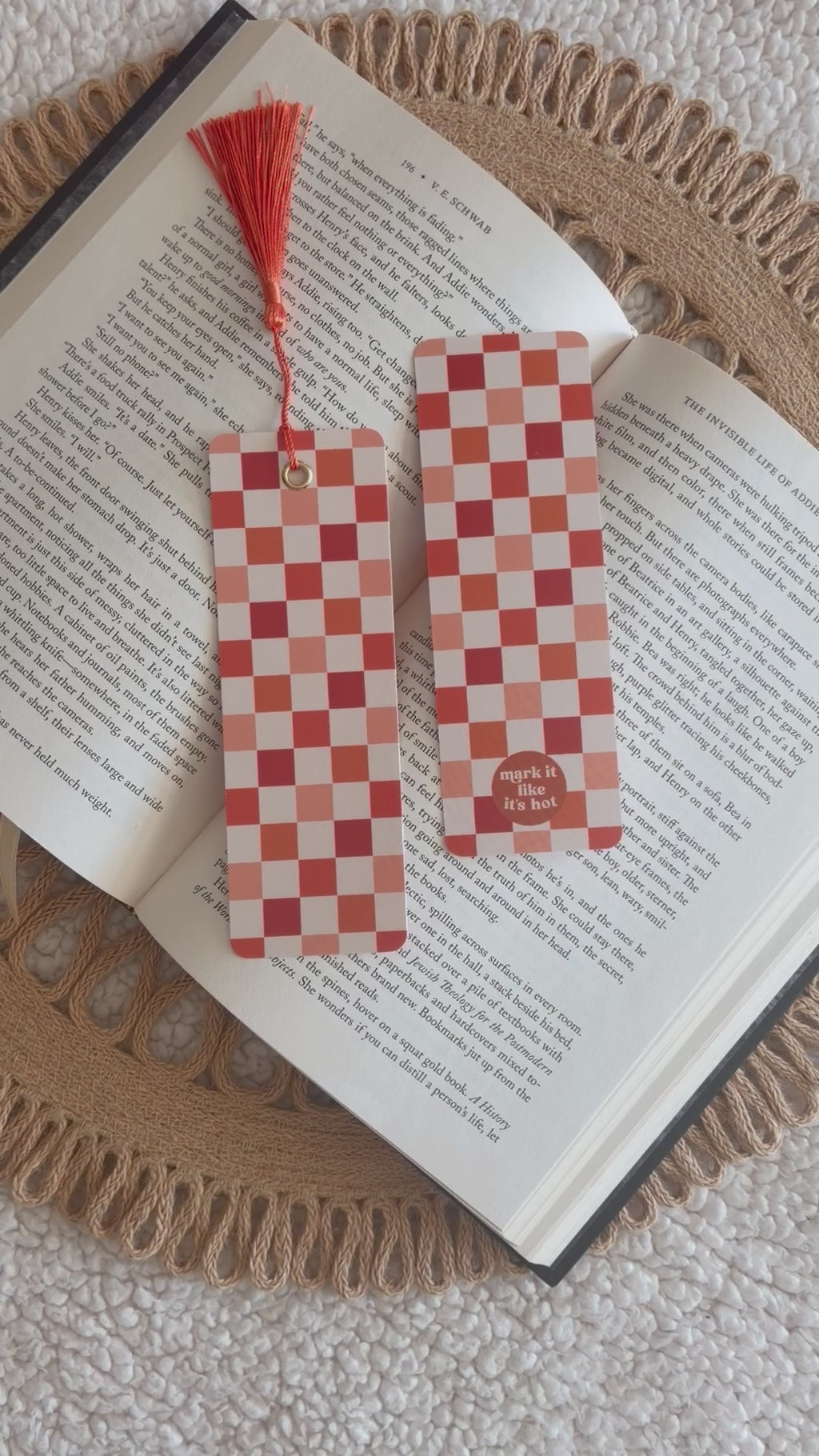 orange checkered bookmark