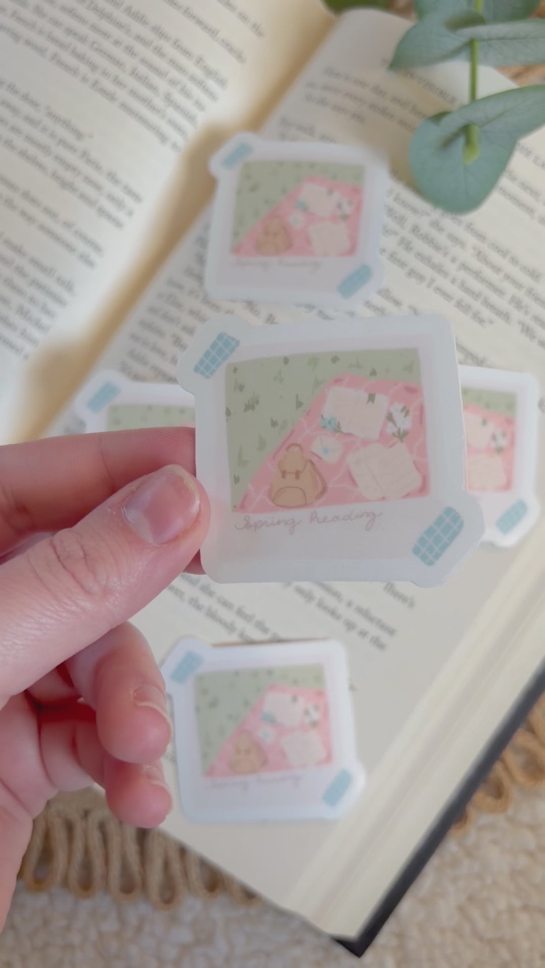 spring reading polaroid sticker